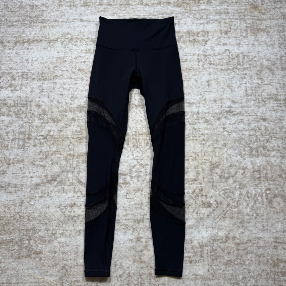 Lululemon Leggings Womens 4 Black Excellent Mesh Panel High Rise Athletic Pants